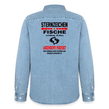 Fische Sternzeichen Horoskop Aszendent Perfekt - Männer Jeanshemd Organic von Stanley/Stella - verwaschenes Hellblau - Hinten - AI Model Male 185 light (185cm)