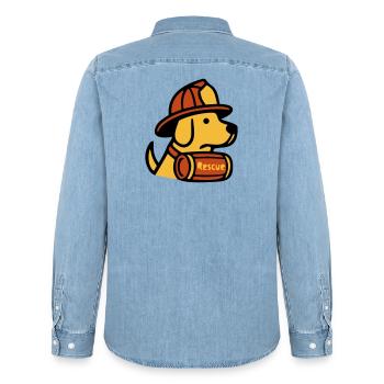 Icône des pompiers de chiens de sauvetage - Chemise en denim homme bio Stanley/Stella - bleu clair délavé - Dos - AI Model Male 185 light (185cm)