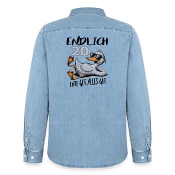 Geburtstag Ente Gut Alles Gut 20 Jahre - Männer Jeanshemd Organic von Stanley/Stella - verwaschenes Hellblau - Hinten - AI Model Male 185 light (185cm)