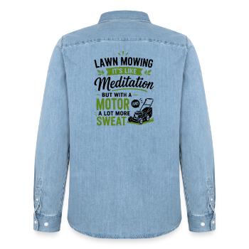 Cadeau d’aménagement paysager pour les passionnés de tonte de pelouse - Chemise en denim homme bio Stanley/Stella - bleu clair délavé - Dos - AI Model Male 185 light (185cm)
