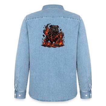 Lava Bulldog with Flame Claws - Men’s Organic Denim Shirt by Stanley/Stella - light wash - Back - AI Model Male 185 light (185cm)