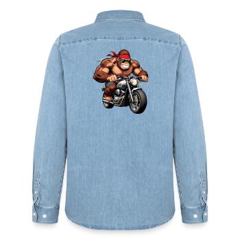 Muscular Gorilla Biker - Men’s Organic Denim Shirt by Stanley/Stella - light wash - Back - AI Model Male 185 light (185cm)