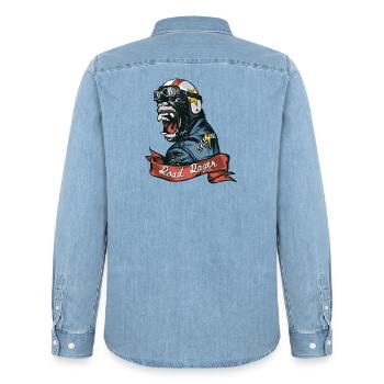 Road Ranger Gorilla - Men’s Organic Denim Shirt by Stanley/Stella - light wash - Back - AI Model Male 185 light (185cm)