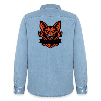 Bat Mascot Coat of Arms - Men’s Organic Denim Shirt by Stanley/Stella - light wash - Back - AI Model Male 185 light (185cm)