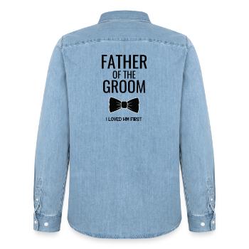 Father Groom Bowtie - Men’s Organic Denim Shirt by Stanley/Stella - light wash - Back - AI Model Male 185 light (185cm)