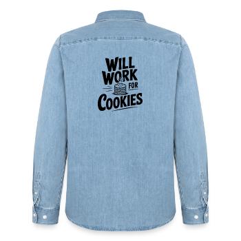 Ça marchera pour les cookies - Chemise en denim homme bio Stanley/Stella - bleu clair délavé - Dos - AI Model Male 185 light (185cm)