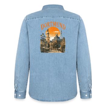  Vintage Dortmund Skyline historische - Männer Jeanshemd Organic von Stanley/Stella - verwaschenes Hellblau - Hinten - AI Model Male 185 light (185cm)