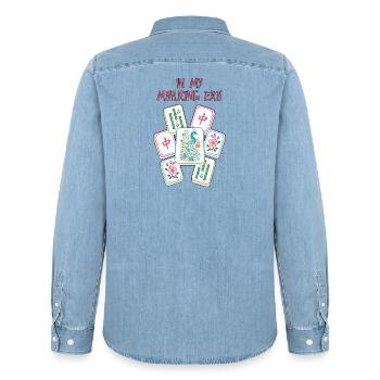 In meiner Mahjong-Ära Mahjong Spiel Social Club - Männer Jeanshemd Organic von Stanley/Stella - verwaschenes Hellblau - Hinten - AI Model Male 185 light (185cm)