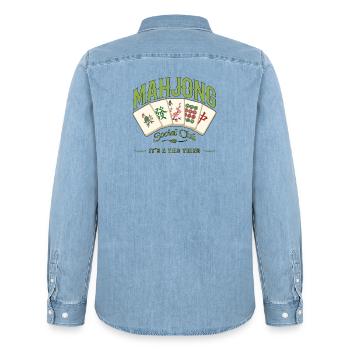 Mahjong-Spiel Sozialclub-Mahjong-Spieler - Männer Jeanshemd Organic von Stanley/Stella - verwaschenes Hellblau - Hinten - AI Model Male 185 light (185cm)
