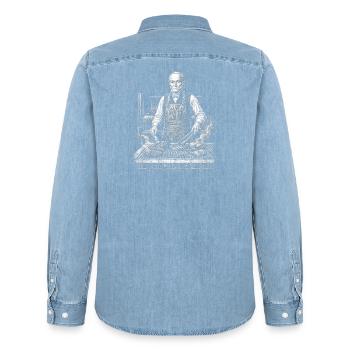 John Quincy Adams at BBQ Grilling - Men’s Organic Denim Shirt by Stanley/Stella - light wash - Back - AI Model Male 185 light (185cm)