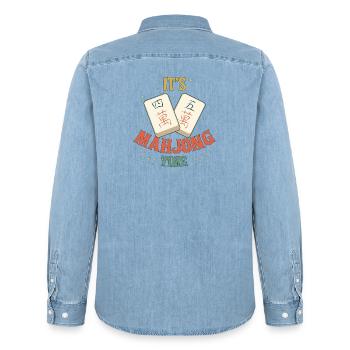 Mahjong-Spiel-Sozialclub Es ist Mahjong-Zeit - Männer Jeanshemd Organic von Stanley/Stella - verwaschenes Hellblau - Hinten - AI Model Male 185 light (185cm)