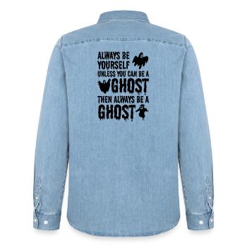 Always be yourself unless you can be a Ghost - Männer Jeanshemd Organic von Stanley/Stella - verwaschenes Hellblau - Hinten - AI Model Male 185 light (185cm)