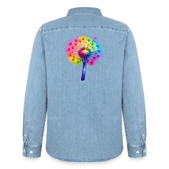 Regenbogen-Pusteblume - Männer Jeanshemd Organic von Stanley/Stella - verwaschenes Hellblau - Hinten - AI Model Male 185 light (185cm)