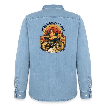 Dolomiti Gravel Grinder Retro-Motorrad - Männer Jeanshemd Organic von Stanley/Stella - verwaschenes Hellblau - Hinten - AI Model Male 185 light (185cm)