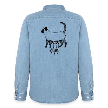 CHAT SIAMES - MAMAN CHAT - Chemise en denim homme bio Stanley/Stella - bleu clair délavé - Dos - AI Model Male 185 light (185cm)