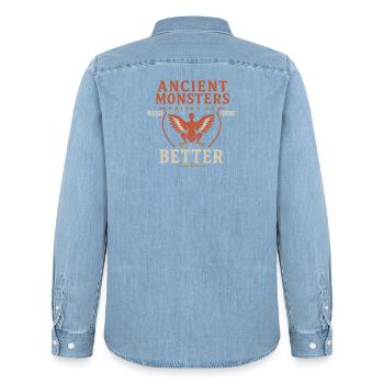 Harpy Greek Mythology Fantasy Monster - Men’s Organic Denim Shirt by Stanley/Stella - light wash - Back - AI Model Male 185 light (185cm)