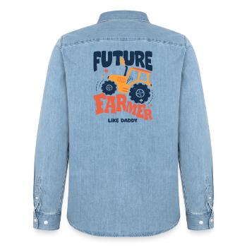 Future Farmer Like Daddy Baby Tractor - Men’s Organic Denim Shirt by Stanley/Stella - light wash - Back - AI Model Male 185 light (185cm)