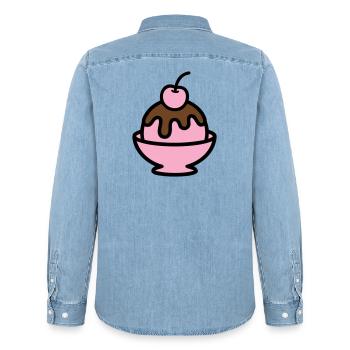Sundae Cherry Artwork - Men’s Organic Denim Shirt by Stanley/Stella - light wash - Back - AI Model Male 185 light (185cm)