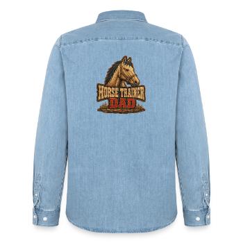 Horse Trainer Dad, Rugged Barn Equestrian Father's - Men’s Organic Denim Shirt by Stanley/Stella - light wash - Back - AI Model Male 185 light (185cm)
