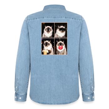 Katzen Heilige Birma Katze - Männer Jeanshemd Organic von Stanley/Stella - verwaschenes Hellblau - Hinten - AI Model Male 185 light (185cm)