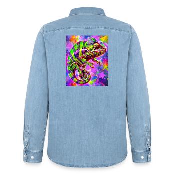Chamäleon - Männer Jeanshemd Organic von Stanley/Stella - verwaschenes Hellblau - Hinten - AI Model Male 185 light (185cm)
