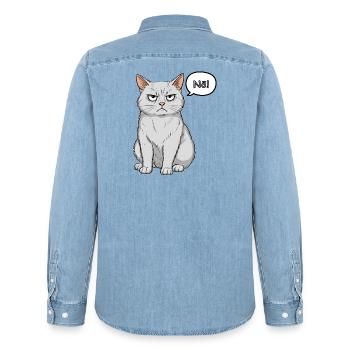 Grimmige Katze - einfach "Nö" - Männer Jeanshemd Organic von Stanley/Stella - verwaschenes Hellblau - Hinten - AI Model Male 185 light (185cm)
