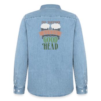Serveur Barman Barchef - Chemise en denim homme bio Stanley/Stella - bleu clair délavé - Dos - AI Model Male 185 light (185cm)