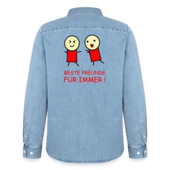 Beste Freunde Für Immer Duo - Männer Jeanshemd Organic von Stanley/Stella - verwaschenes Hellblau - Hinten - AI Model Male 185 light (185cm)