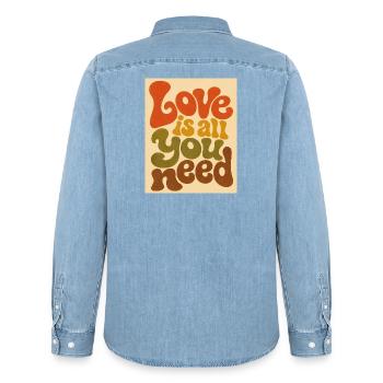Psychedelic Love Typography - Men’s Organic Denim Shirt by Stanley/Stella - light wash - Back - AI Model Male 185 light (185cm)