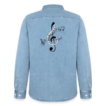 Musiknoten Musik Musiker Notenschlüssel Noten - Männer Jeanshemd Organic von Stanley/Stella - verwaschenes Hellblau - Hinten - AI Model Male 185 light (185cm)