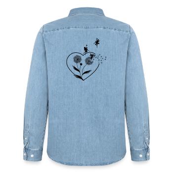 Schmetterlingdesign Pusteblumen Wiese Herzen Feen - Männer Jeanshemd Organic von Stanley/Stella - verwaschenes Hellblau - Hinten - AI Model Male 185 light (185cm)