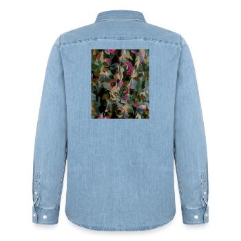 KI-Störfeld Tarnmuster - Männer Jeanshemd Organic von Stanley/Stella - verwaschenes Hellblau - Hinten - AI Model Male 185 light (185cm)
