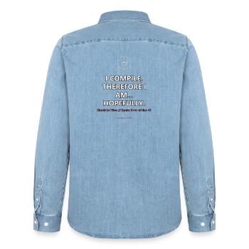 I Compile, Therefore I Am · dunkle Kleidung - Männer Jeanshemd Organic von Stanley/Stella - verwaschenes Hellblau - Hinten - AI Model Male 185 light (185cm)