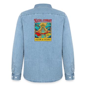 City Kassel Germany Culture And Cascades Skyline - Männer Jeanshemd Organic von Stanley/Stella - verwaschenes Hellblau - Hinten - AI Model Male 185 light (185cm)