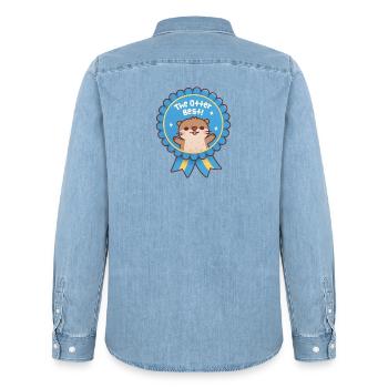 Das Otter Best Cute Otter Blue Badge Award Ribbon - Männer Jeanshemd Organic von Stanley/Stella - verwaschenes Hellblau - Hinten - AI Model Male 185 light (185cm)