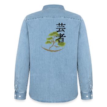 japan Drachen japanisch anime asiatisch - Männer Jeanshemd Organic von Stanley/Stella - verwaschenes Hellblau - Hinten - AI Model Male 185 light (185cm)
