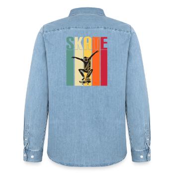 skateboard skaten skate sport fahren skaten - Männer Jeanshemd Organic von Stanley/Stella - verwaschenes Hellblau - Hinten - AI Model Male 185 light (185cm)