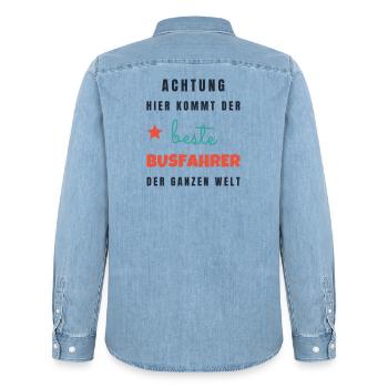 Bester Busfahrer der Welt - Geschenk Busfahrer - Männer Jeanshemd Organic von Stanley/Stella - verwaschenes Hellblau - Hinten - AI Model Male 185 light (185cm)