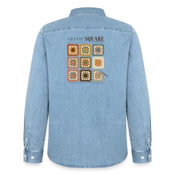 Granny Square Häkelmuster Bunte Wolle - Männer Jeanshemd Organic von Stanley/Stella - verwaschenes Hellblau - Hinten - AI Model Male 185 light (185cm)