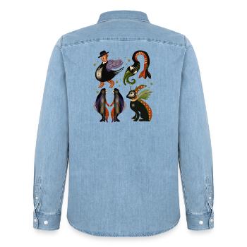Fabelhafte Vogelwesen Quartett - Männer Jeanshemd Organic von Stanley/Stella - verwaschenes Hellblau - Hinten - AI Model Male 185 light (185cm)