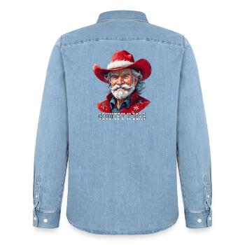 Country X-Mas – Cowboy Weihnachten - Männer Jeanshemd Organic von Stanley/Stella - verwaschenes Hellblau - Hinten - AI Model Male 185 light (185cm)