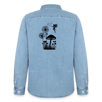 Schmetterlingdesign Pusteblumen Wiese Herzen Feen - Männer Jeanshemd Organic von Stanley/Stella - verwaschenes Hellblau - Hinten - AI Model Male 185 light (185cm)