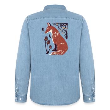 Herbstfuchs im Pilzwald - Männer Jeanshemd Organic von Stanley/Stella - verwaschenes Hellblau - Hinten - AI Model Male 185 light (185cm)