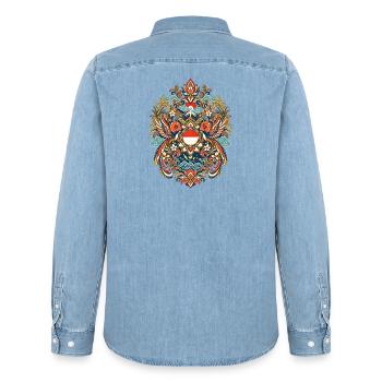 Indonesien | Inseln, Vulkan & Reis - Männer Jeanshemd Organic von Stanley/Stella - verwaschenes Hellblau - Hinten - AI Model Male 185 light (185cm)