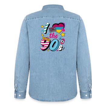 I Love the 90s Retro Nostalgie Party Spruch - Männer Jeanshemd Organic von Stanley/Stella - verwaschenes Hellblau - Hinten - AI Model Male 185 light (185cm)
