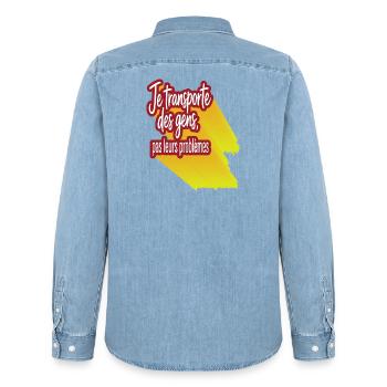 Ich transportiere Menschen, nicht ihre Probleme - Männer Jeanshemd Organic von Stanley/Stella - verwaschenes Hellblau - Hinten - AI Model Male 185 light (185cm)