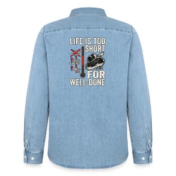 Ernährung Fleisch Grillen - Männer Jeanshemd Organic von Stanley/Stella - verwaschenes Hellblau - Hinten - AI Model Male 185 light (185cm)
