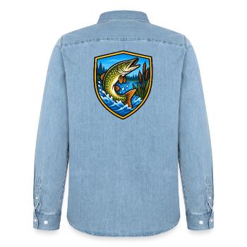 Schildpike am See - Männer Jeanshemd Organic von Stanley/Stella - verwaschenes Hellblau - Hinten - AI Model Male 185 light (185cm)