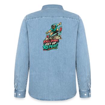 Fall Down? Get Up, Repeat – Skate - Männer Jeanshemd Organic von Stanley/Stella - verwaschenes Hellblau - Hinten - AI Model Male 185 light (185cm)