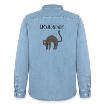 Katzen Nachthemd Schlafanzug Pyjama Bedwoman - Männer Jeanshemd Organic von Stanley/Stella - verwaschenes Hellblau - Hinten - AI Model Male 185 light (185cm)